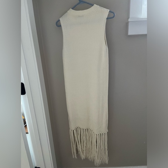Na-KD Cream Sweater Dress with Boho Fringe, S/M - Picture 1 of 4